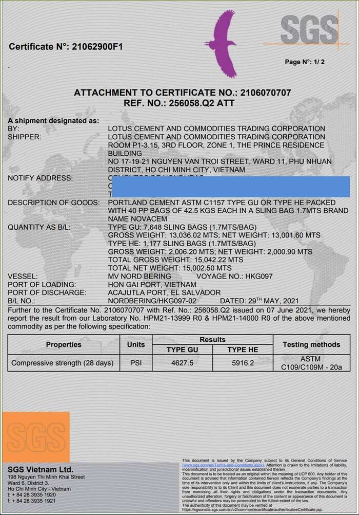 Thị trường El Salvador — Portland Cement ASTM C1157 Type GU / HE