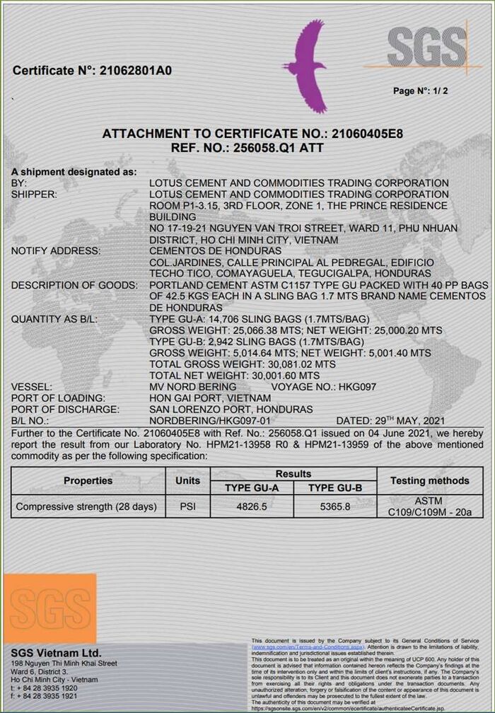 Thị trường Honduras — Portland Cement ASTM C1157 Type GU