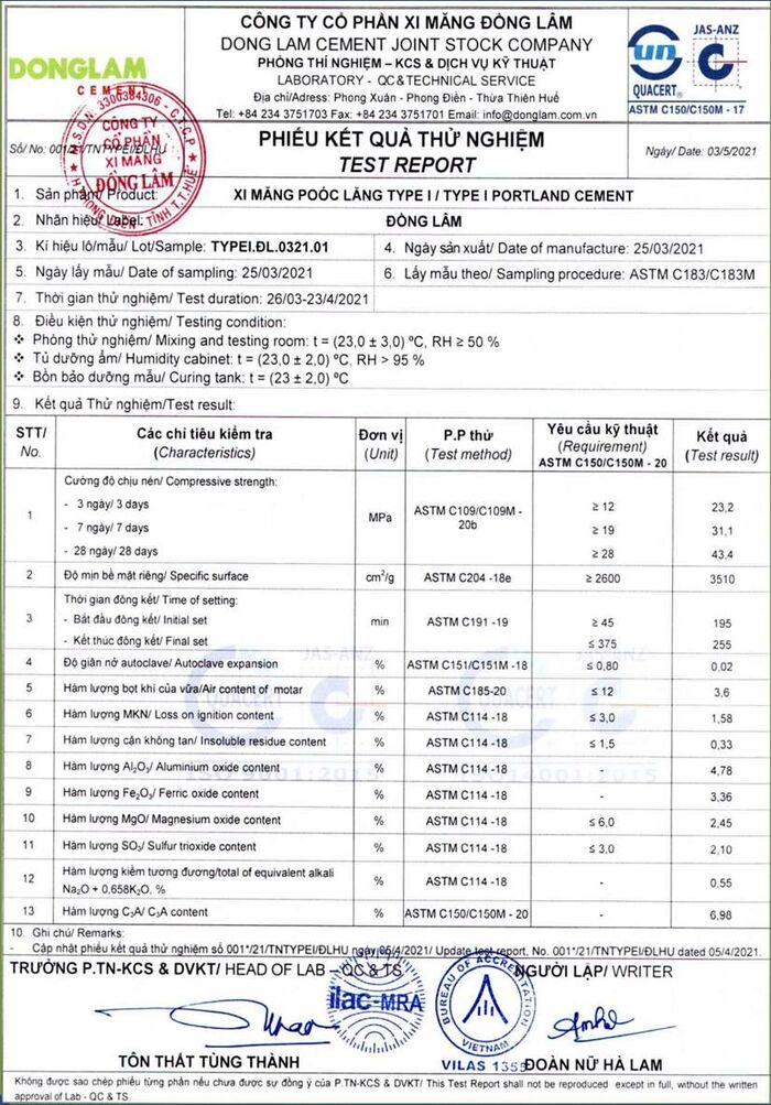 Thị trường Mỹ — Bulk Cement ASTM Type I